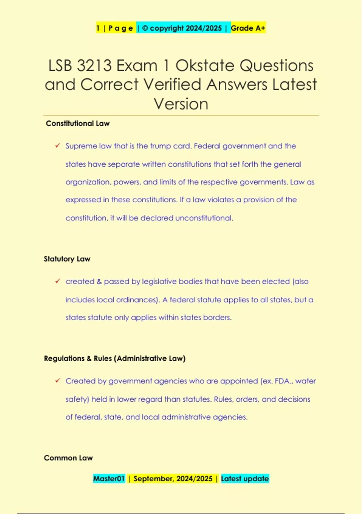 LSB 3213 Exam 1 Okstate Questions and Correct Verified Answers Latest ...