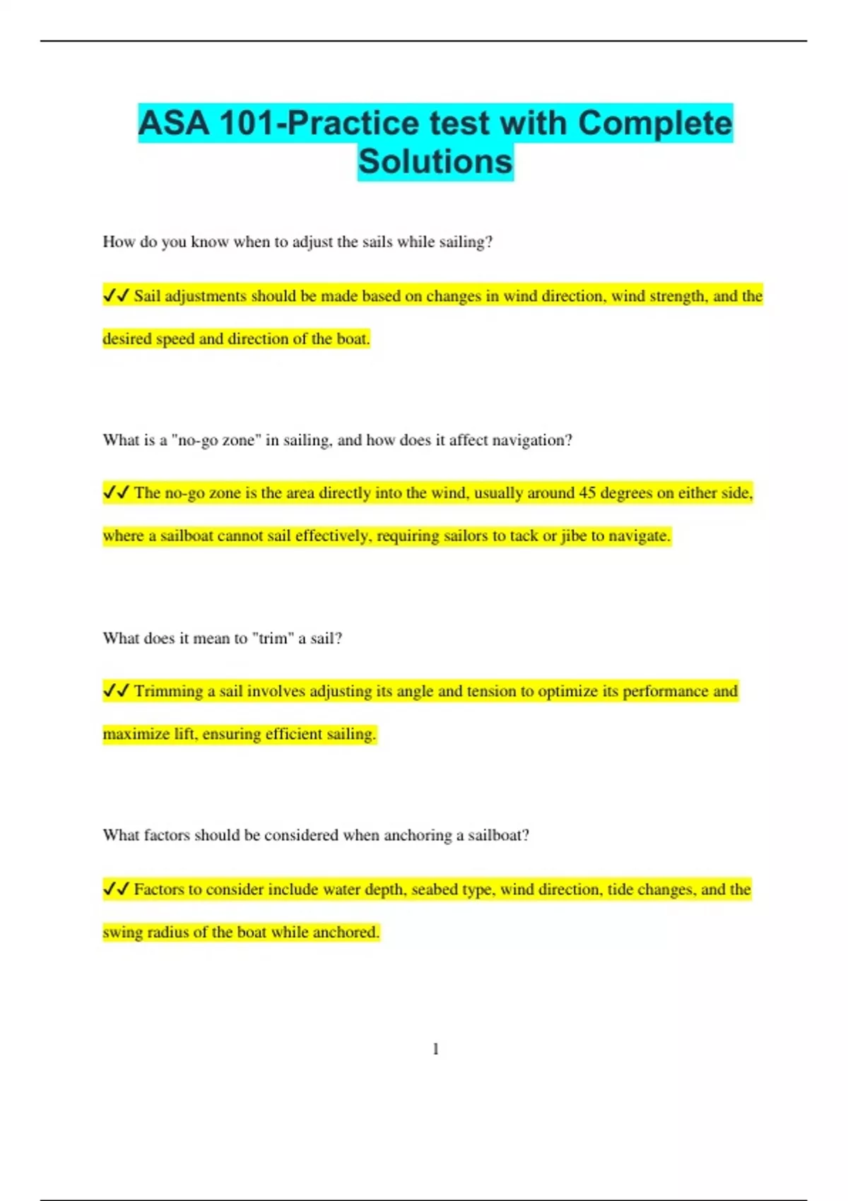 ASA 101-Practice test with Complete Solutions - ASA 101-Practice - Stuvia US
