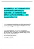 ATI PHARMACOLOGY GASTROINTESTINAL SYSTEM WITH CORRECT ACTUAL QUESTIONS AND CORRECTLY  WELL DEFINED ANSWERS LATEST 2024 &ndash; 2025  ALREADY GRADED A&plus; 