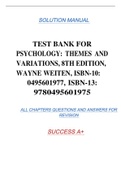 Test Bank for Psychology ,Themes and Variations, 8e, Weiten