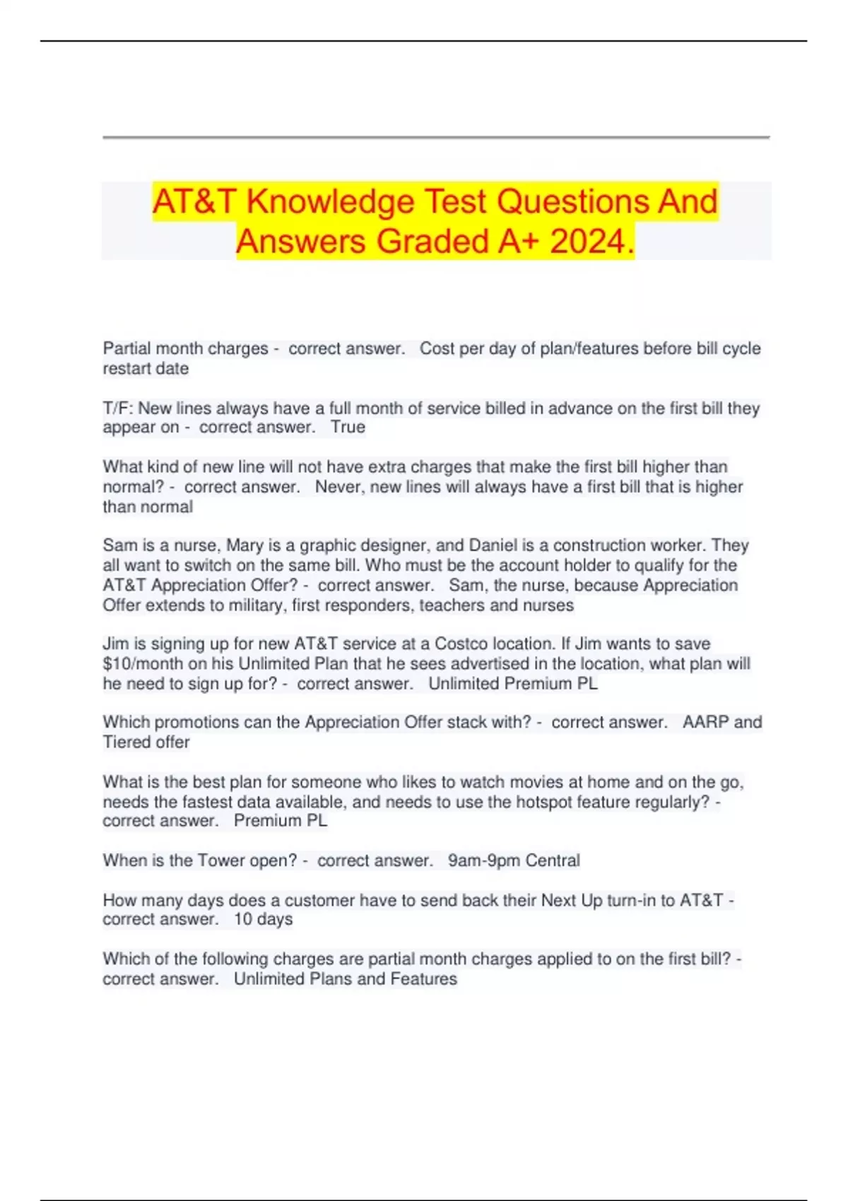 AT&T Knowledge Test Questions And Answers Graded A+ 2024. - AT&T ...