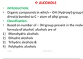 ALCOHOL NOTES ORGANIC CHEMISTRY 