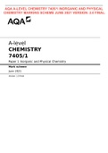 AQA A-LEVEL CHEMISTRY 7405/1 INORGANIC AND PHYSICAL CHEMISTRY MARKING SCHEME JUNE 2021 VERSION: 2.0 FINAL.