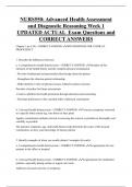 NURS550&colon; Advanced Health Assessment  and Diagnostic Reasoning Week 1 UPDATED ACTUAL Exam Questions and  CORRECT ANSWERS