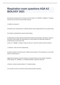 Respiration exam questions AQA A2 BIOLOGY 2023 with 100&percnt; correct answers