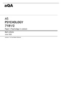 Aqa AS PSYCHOLOGY &lpar; 7181&sol;2&rpar; Paper 2 Psychology in context June 2022  Mark scheme