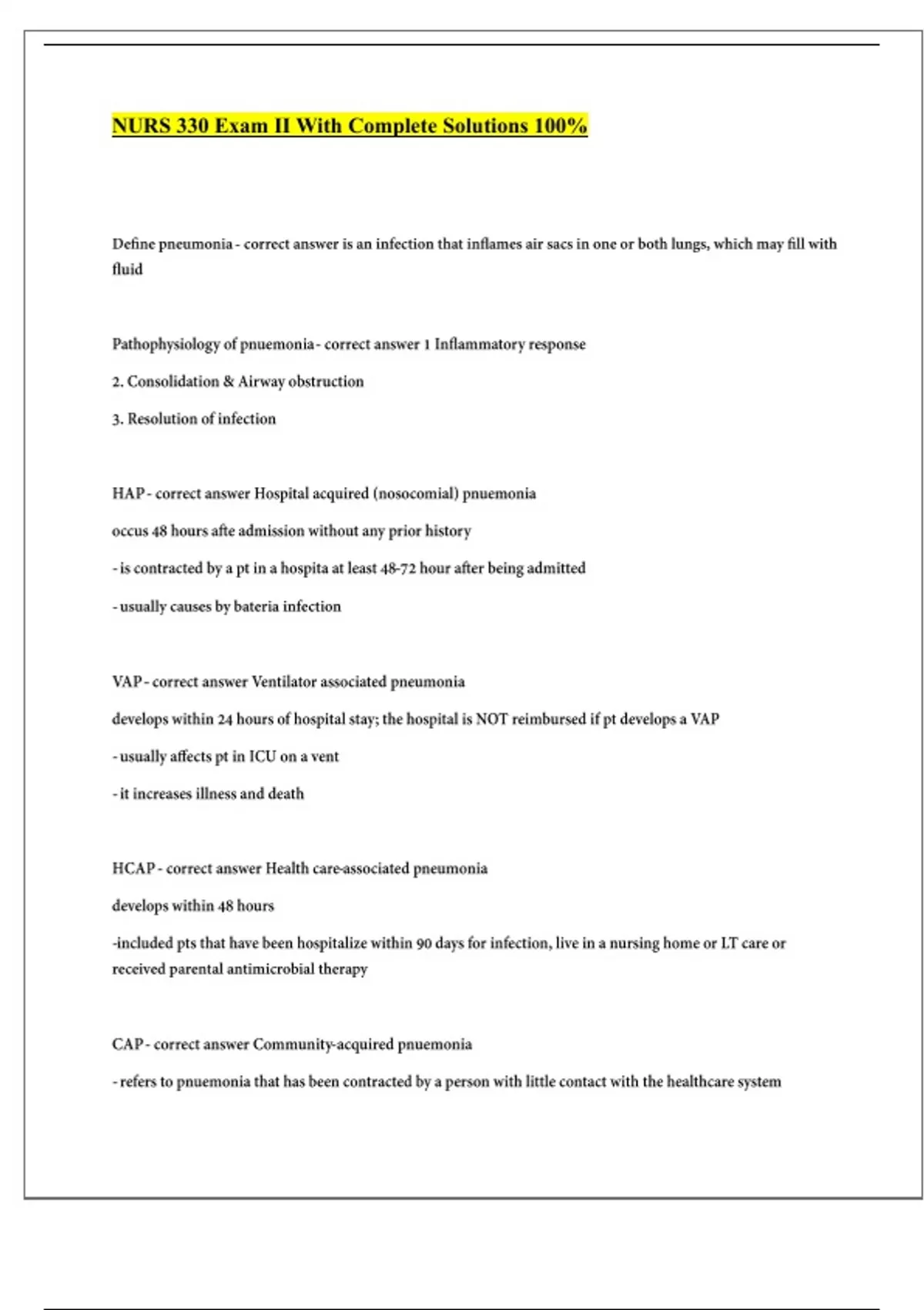 NURS 330 Exam II With Complete Solutions 100% 2024|2025 - NURS 330 ...