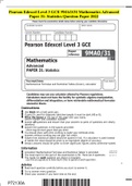 Pearson Edexcel Level 3 GCE 9MAO/31 Mathematics Advanced  Paper 31: Statistics Question Paper 2022
