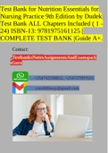 Test Bank for Nutrition Essentials for Nursing Practice 9th Edition by Dudek Test Bank ALL Chapters Included ( 1 - 24) ISBN-13: 9781975161125 |COMPLETE TEST BANK |Guide A+.