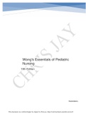 Wong's Essentials of Pediatric  Nursing 10th Edition 2023 Latest Update Correct Solution