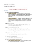 Critical thinking Review Topics for Quiz 1 