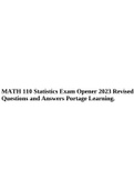 MATH 110 Statistics Exam Opener 2023 Revised Questions and Answers Portage Learning.