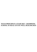 TEXAS PRINCIPLES 1 EXAM 2023 - CHAMPIONS SCHOOL OF REAL ESTATE WELL RESEARCHED.