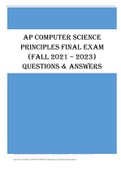 AP COMPUTER SCIENCE  PRINCIPLES FINAL EXAM (FALL 2021 – 2023) QUESTIONS & ANSWERS