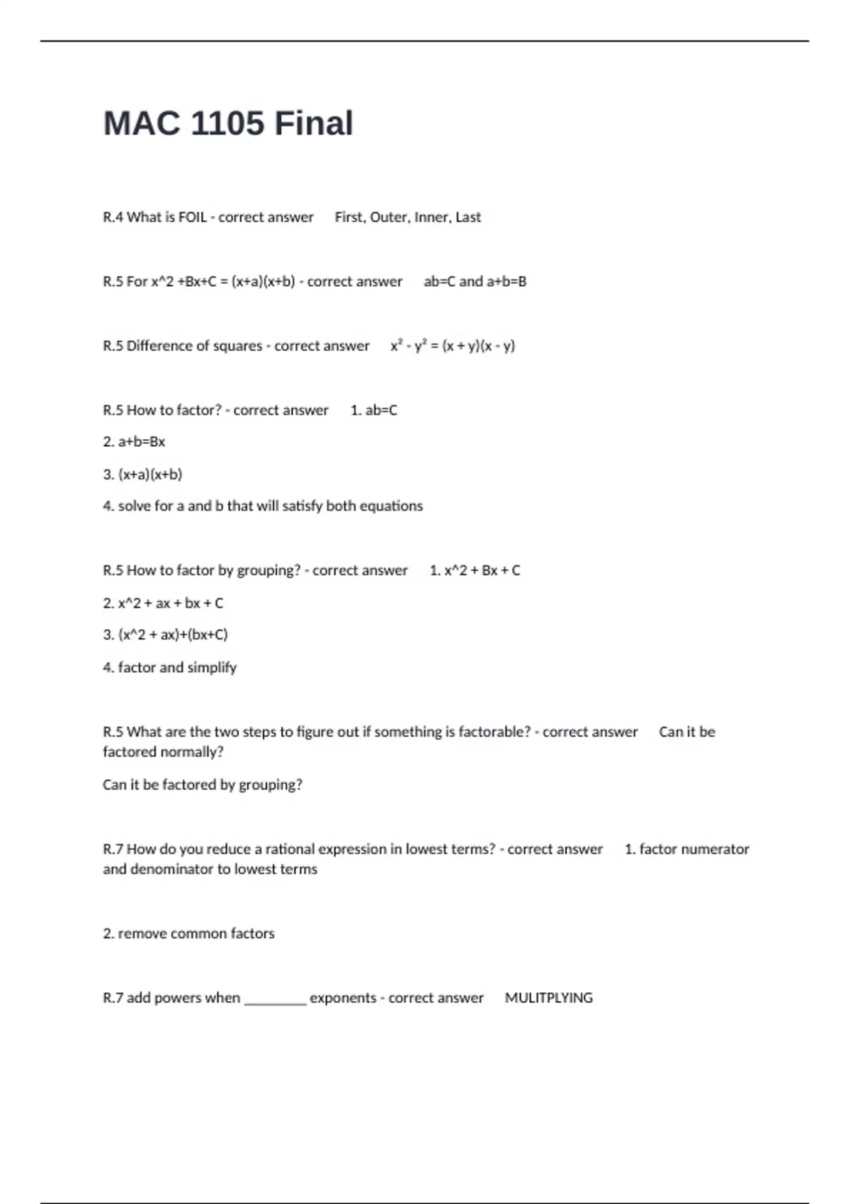 MAC 1105 Final Exam Actual Questions And Correct Detailed Answers ...