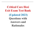 Critical Care Hesi Exit Exam Test Bank (Updated 2023) Questions with Answers and Rationales