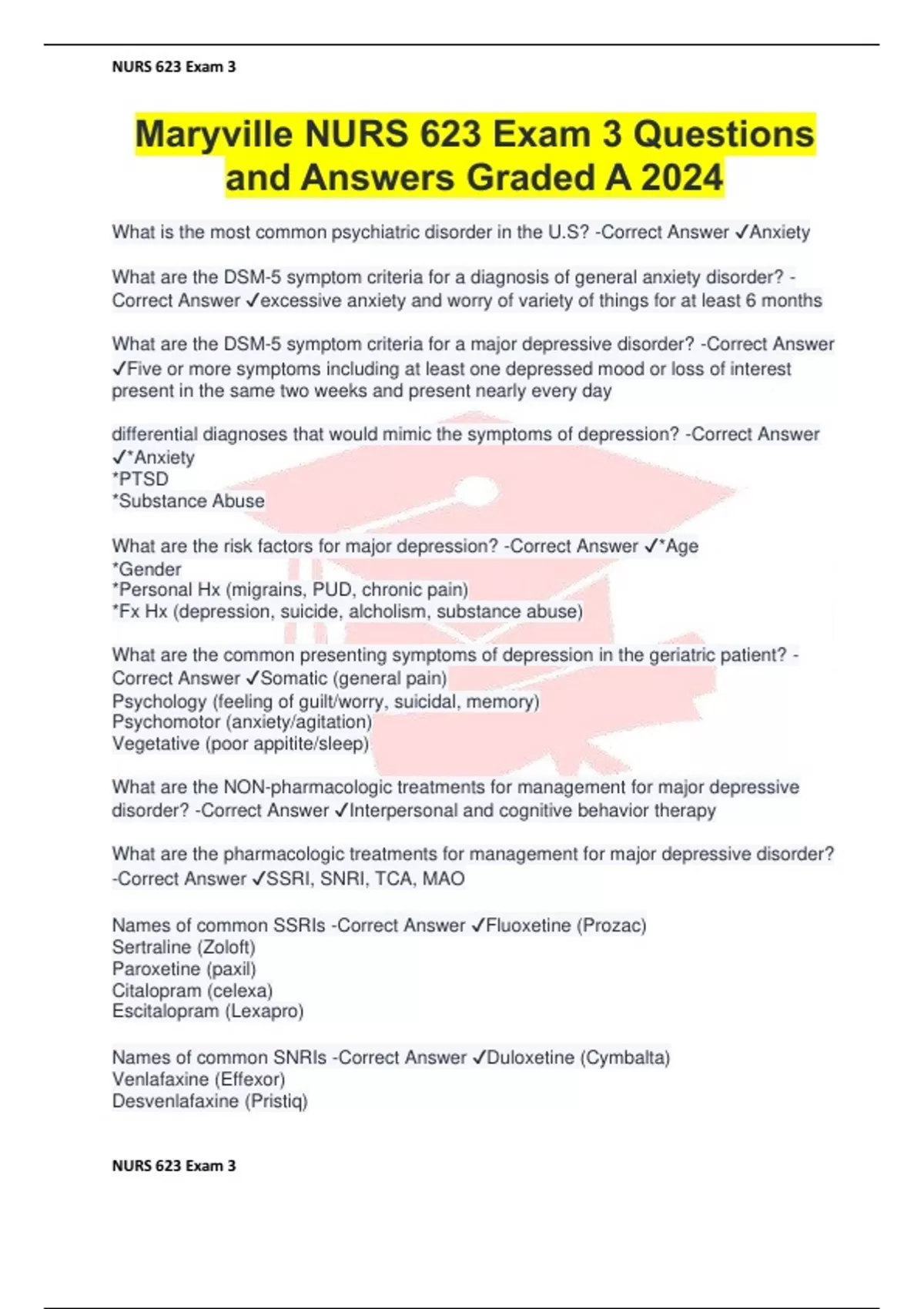 Maryville NURS 623 Exam 3 Questions and Answers Graded A 2024 ...