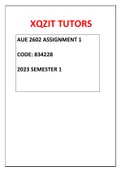 100% PASS AUE2602 ASSIGNMENT 1 2023 semester 1