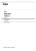 Aqa AS BIOLOGY 7401/1 Paper 1actual Ms June 2022