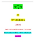 AQA AS PSYCHOLOGY 7181/1 Paper 1 Introductory topics in Psychology Question Paper + Mark scheme [MERGED] June 2022
