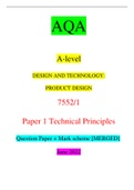 AQA A-level DESIGN AND TECHNOLOGY: PRODUCT DESIGN 7552/1 Paper 1 Technical Principles Question Paper + Mark scheme [MERGED] June 2022