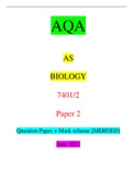 AQA AS BIOLOGY 7401/2 Paper 2 Question Paper + Mark scheme [MERGED] June 2022