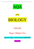 AQA GCSE BIOLOGY 8461/2H Paper 2 Higher Tier Question Paper + Mark scheme [MERGED] June 2022