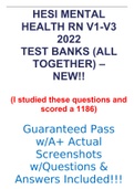 HESI MENTAL HEALTH RN V1-V3 2022 TEST BANKS (ALL TOGETHER) –NEW!!
