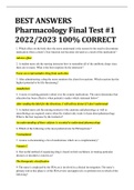BEST ANSWERS Pharmacology Final Test #1 2022/2023 100% CORRECT 