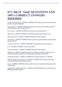 ICU BKAT  Study QUESTIONS AND 100&percnt; CORRECT ANSWERS 2023&sol;2024