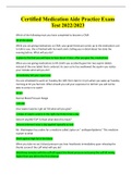 Certified Medication Aide Practice &lpar;Exam with answers 100&percnt; verified 