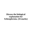 Discuss the biological explanation for Schizophrenia. (16 marks)