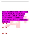 HESI-MATERNITY-HESI TEST BANK PEDS, Updated(2023) EXAM PRACTICE GUIDE (CONTAINS COMPLETE QUESTIONS WITH ANSWERS Rated A+)