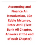Accounting and Finance An Introduction 10th Edition by Eddie McLaney, Peter Atrill (Test Bank All Chapters, 100% Original Verified, A+ Grade)