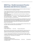 HESI Prep - Health Assessment Practice Questions And All Correct Answers