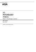 Aqa AS PSYCHOLOGY  ACTUAL Paper 2 JUNE 2022 Psychology in context Mark scheme 