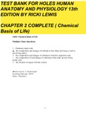 (chap 02)TEST BANK FOR HOLES HUMAN  ANATOMY AND PHYSIOLOGY 13th  EDITION BY RICKI LEWIS CHAPTER 2 COMPLETE ( Chemical  Basis of Life)
