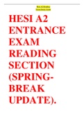 HESI A2 ENTRANCE EXAM READING SECTION (SPRING- BREAK UPDATE). 100% TESTED AND VERIFIED