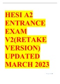 HESI A2 ENTRANCE EXAM V2(RETAKE VERSION) UPDATED MARCH 2023 COMPLETE WITH ALL THE SOLUTIONS
