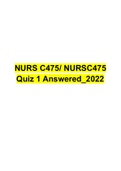NURS C475/ NURSC475 Quiz 1 Answered_2022