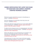  CHEMO CERTIFICATION TEST LATEST 2023 EXAM  100 QUESTIONS AND CORRECT ANSWERS &lpar;VERIFIED ANSWERS&rpar; &vert;AGRADE