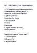 BIO 1106 (FINAL EXAM 2023) Quiz Questions  with 100% correct answers