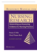TEST BANK NURSING RESEARCH GENERATING AND ASSESSING EVIDENCE FOR NURSING PRACTICE 11TH EDITION POLIT BECK ALL CHAPTERS COMPLETE,A + RATED AND 100% VERIFIED.