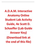 A.D.A.M. Interactive Anatomy Online Student Lab Activity Guide 4th Edition By Scott D. Schaeffer (Lab Guide Answer Key)
