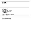 AqA A-level PSYCHOLOGY( 7182/2 )Paper 2 Psychology in context June 2022  Mark scheme