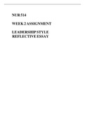 NUR 514 LEADERSHIP STYLE REFLECTIVE ESSAY ASSIGNMENT 2.