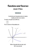 Math Summary on Functions and Inverses grade 12 