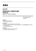 Aqa GCSE ENGLISH LITERATURE 8702/1P - Paper 1P Poetry anthology MAY 2022 OFFICIAL QUESTION PAPER
