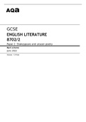 AqA GCSE ENGLISH LITERATURE (8702/2) Paper 2 - Shakespeare and unseen poetry June 2022 CORRECT Mark scheme.