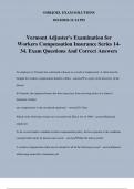 Vermont Adjuster's Examination for Workers Compensation Insurance Series 14- 34&period; Exam Questions And Correct Answers